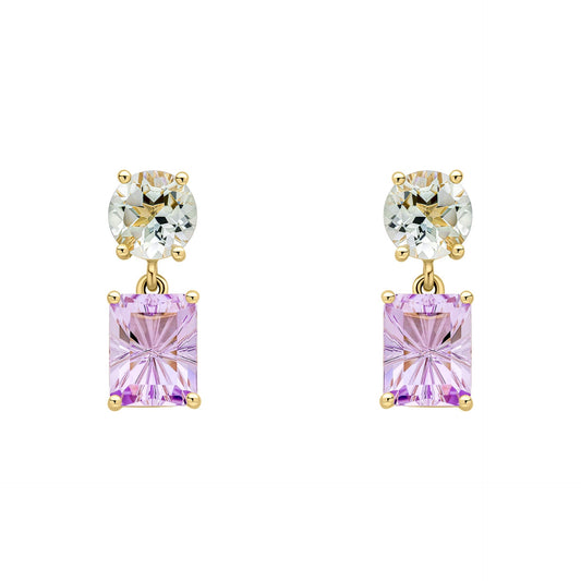 Elements Gold Toi et Moi Quartz and Amethyst Drop Earrings