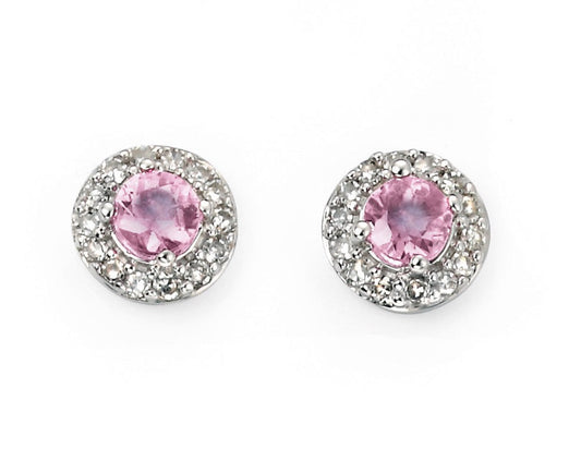 Elements Gold Pink Sapphire Earrings with Diamond Surround
