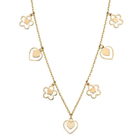 Elements Gold Heart and Flower Charm Necklace