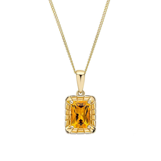 Elements Gold Detailed Octagon Citrine Pendant
