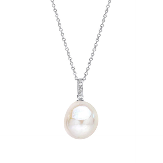 Elements Gold Oversized Baroque Pearl and White Topaz Detail Pendant