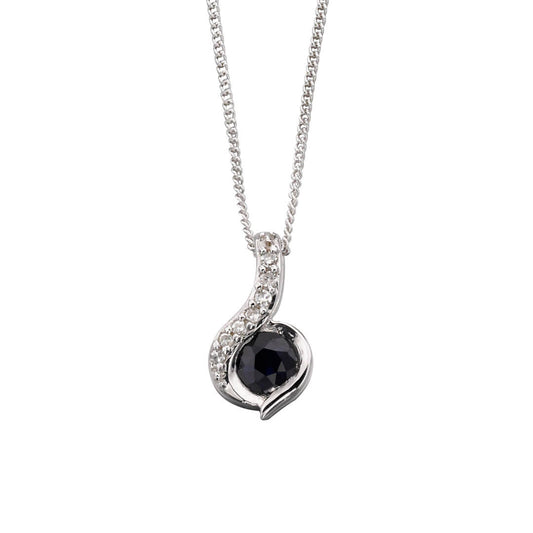 Elements Gold Blue Sapphire Swirl Pendant with Diamond