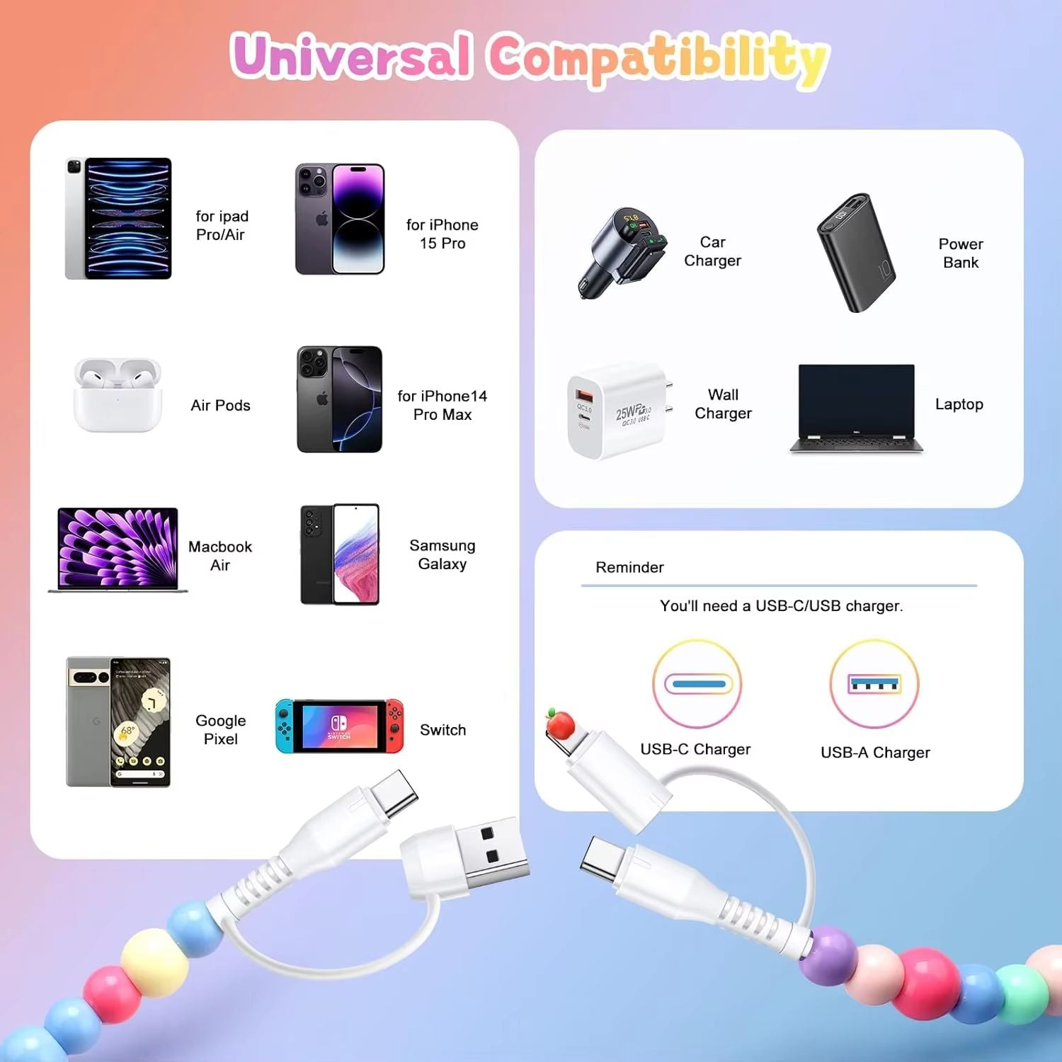 Beadlink 2-in-1 Beaded USB Charger Cable | BUY 1 GET 1 FREE (2Pcs)