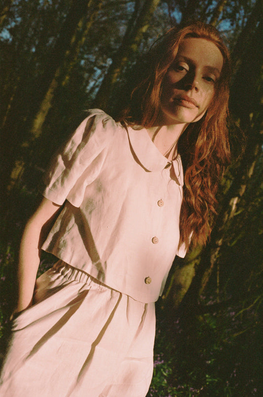 Frances Linen Cropped Blouse  - Primrose - Delivery from June 2026