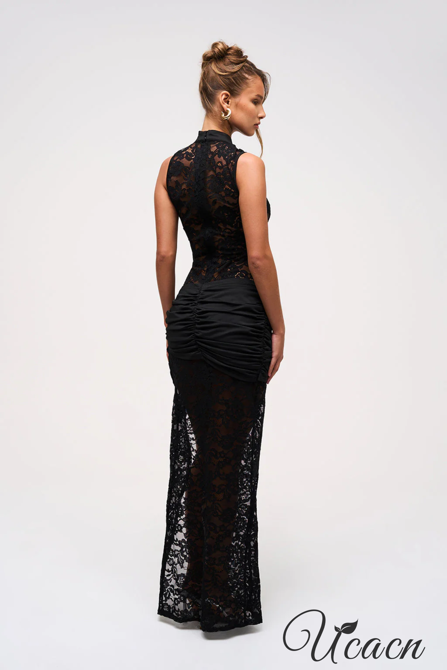 Sexy Lace Hollow High Slit Slim Sleeveless Dress