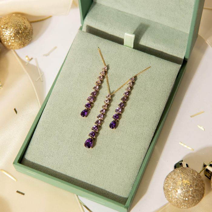 Elements Gold Trillion and Pear Amethyst Set